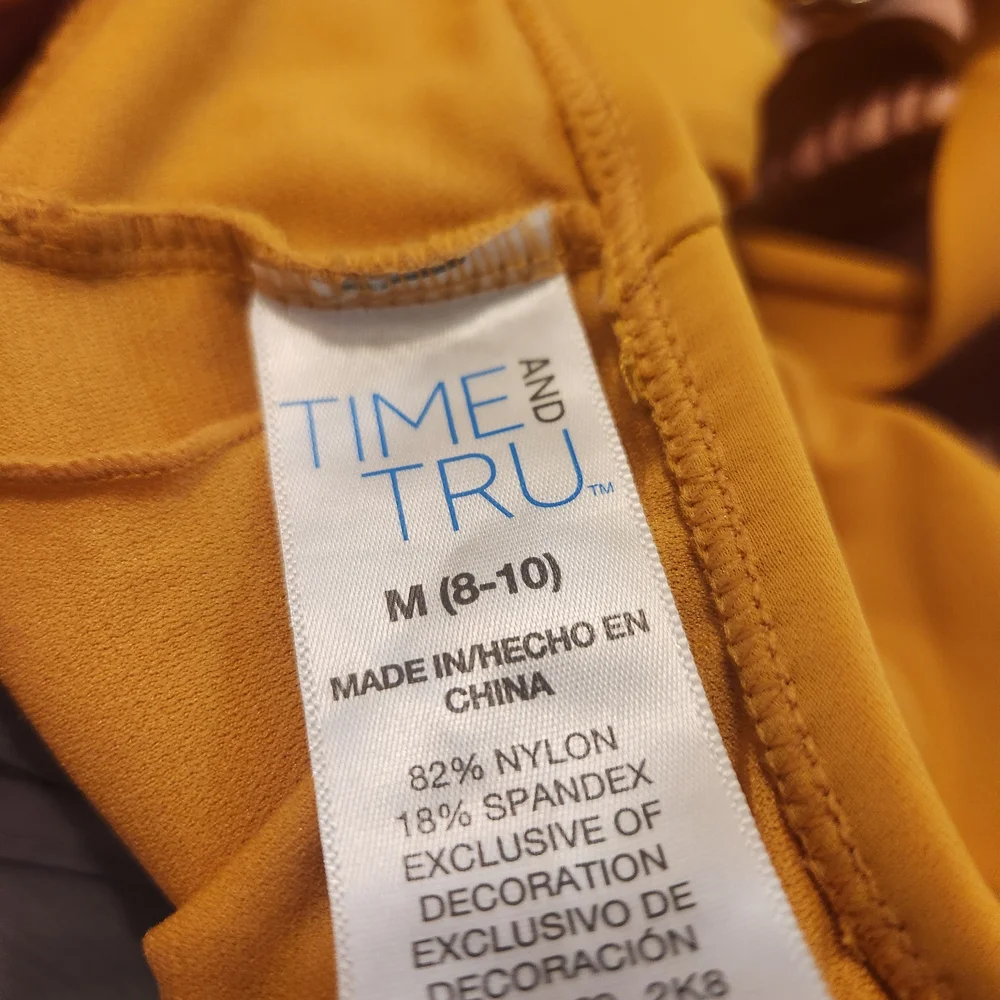 Time And Tru Womens Missy Tankini Swim Top Yellow Boho Travel Retro M 8 10